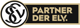 Ein gold-schwarzes Logo mit den ineinander verschlungenen Buchstaben S und V in einem Kreis, daneben der Text „PARTNER DER ELV.“ in fetten Großbuchstaben auf schwarzem Hintergrund.